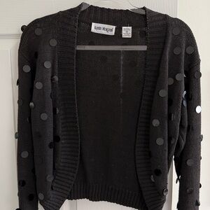 Vintage Karin Morgan Black Open Front Cardigan with Large Sequins  - Size Medium